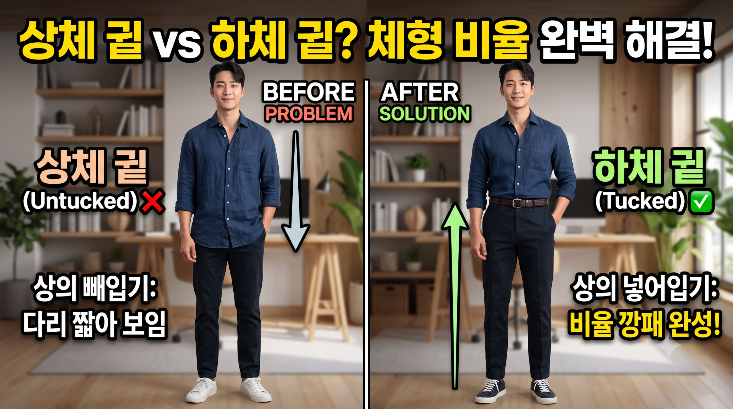 상체 긴 체형 vs 하체 긴 체형: 벨트 하나로 완성하는 상하체 황금 비율 공식